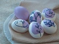 Easter painted eggs, creative purple pattern. Royalty Free Stock Photo