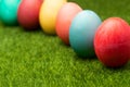 Easter painted eggs on green grass, screensaver for easter greetings Royalty Free Stock Photo