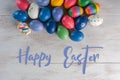 Easter painted eggs and hand lettering text Royalty Free Stock Photo