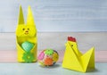 Easter paper bunny made in the origami technique - like a stand for eggs. Easter concept