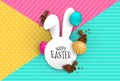 Easter paper card of chocolate bunny and 3d eggs