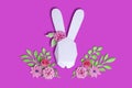 Easter paper decor. 3D Easter bunny and flowers