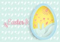 Easter paper cut on blue background with white leaf flower pattern. Royalty Free Stock Photo