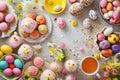 Easter party concept. Top view Sweet easter party background Spring holiday concept