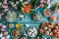 Easter party concept. Top view Sweet easter party background Spring holiday concept