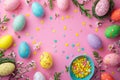 Easter party concept. Top view Sweet easter party background Spring holiday concept