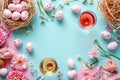 Easter party concept. Top view Sweet easter party background Spring holiday concept