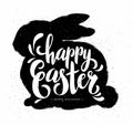 Easter Pastcard with Grunge Bunny and Calligraphic Text. Royalty Free Stock Photo