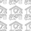 Easter pattern with eggs, chicken, bird house, brush and paint Royalty Free Stock Photo