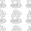 Easter pattern with eggs with ornament, Easter cupcake, candles, on a plate Royalty Free Stock Photo