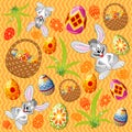 Easter pattern with eggs, rabb