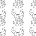 Easter pattern with a plate with eggs and a chicken sitting on eggs