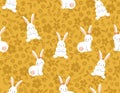 Easter pattern rabbit bunny, eggs, flowers. Vector Seamless spring seamless background