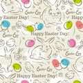 Easter Pattern with rabbits, easter eggs, flowers and chicks