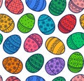 Easter pattern, seamless, colored eggs, white background. Royalty Free Stock Photo