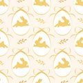 Easter pattern with yellow eggs decorated bows and sweet bunny characters. Royalty Free Stock Photo