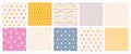 Easter seamless patterns collection, eggs, stripes, hand drawn waves, dots backgrounds set Royalty Free Stock Photo