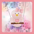 Easter Pink bird on spring flower background