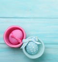 Easter pink and blue eggs with bunny ears