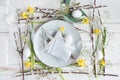 Easter place setting on white vintage background Royalty Free Stock Photo