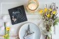 Easter place setting on white vintage table Royalty Free Stock Photo