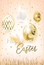 Easter porceline and golden eggs in the grass Royalty Free Stock Photo