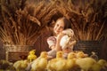 Easter portrait of hapy young beautiful girl with white rabbit