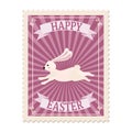 Easter postal stamp, bunny, retro graphic. Vintage vector