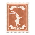 Easter postal stamp, bunny, retro graphic. Vintage vector