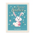 Easter postal stamp, bunny, retro graphic. Vintage vector