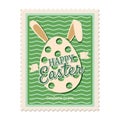 Easter postal stamp, egg, retro graphic. Vintage vector