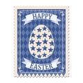 Easter postal stamp, egg, retro graphic. Vintage vector