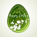 Easter postcard with cut green colored paper egg