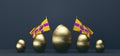 Easter poster and banner, Happy Easter Ejmiatsin. Background with gold eggs and flag Vagharshapat. 3D work and 3D image. copy