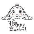 Happy Easter vector t-shirt print with lovely bunny in modern b&w style. Hoppy Easter