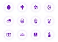 easter purple color vector icons on light round buttons