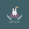 Easter rabbit basket flat style vector illustration Royalty Free Stock Photo