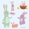 Easter rabbit character bunny different pose vector cute happy animal set illustration. Royalty Free Stock Photo