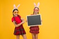 Easter rabbit children. Children play in rabbit ears. little girls wearing bunny ears. Easter composition. egg hunt fun