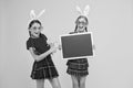 easter rabbit children. Children play in rabbit ears. little girls wearing bunny ears. Easter composition. egg hunt fun