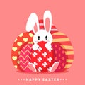 Easter rabbit with easter egg. Cute bunny hugging easter eggs. Royalty Free Stock Photo