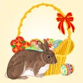 Easter rabbit and easter wicker vector