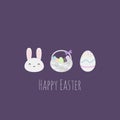 Easter rabbit, egg and basket vector illustration flat style