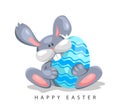Easter rabbit with egg. Cartoon cute bunny vector illustration. Happy holiday celebration symbol Royalty Free Stock Photo