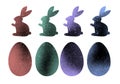 Easter rabbit and eggs set for stickers and kids and cards and posters and postcard and magazines and sales