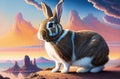 Cute Easter bunny Robot in unique Landscapes. Happy easter day. Cute bunny AI Generated Royalty Free Stock Photo