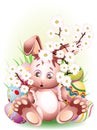 Easter Rabbit with Peach Blossoms Royalty Free Stock Photo