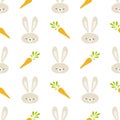 Easter rabbit seamless pattern. Cute bunny rabbit carrot in hand drawn style Spring background vector illustration Royalty Free Stock Photo