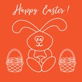 Easter rabbit and two baskets of decorated eggs. Royalty Free Stock Photo