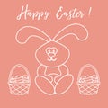 Easter rabbit and two baskets of decorated eggs. Royalty Free Stock Photo